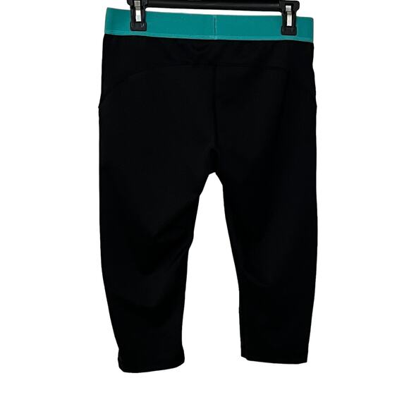 ADIDAS  TECHFIT CLIMALITE HI-RISE ACTIVEWEAR CAPRIS, WOMENS, L, BLACK-TEAL TRIM - Picture 3 of 12